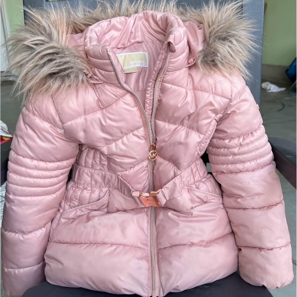 Michael Kors Blush Puffer Jacket with Fur Trim